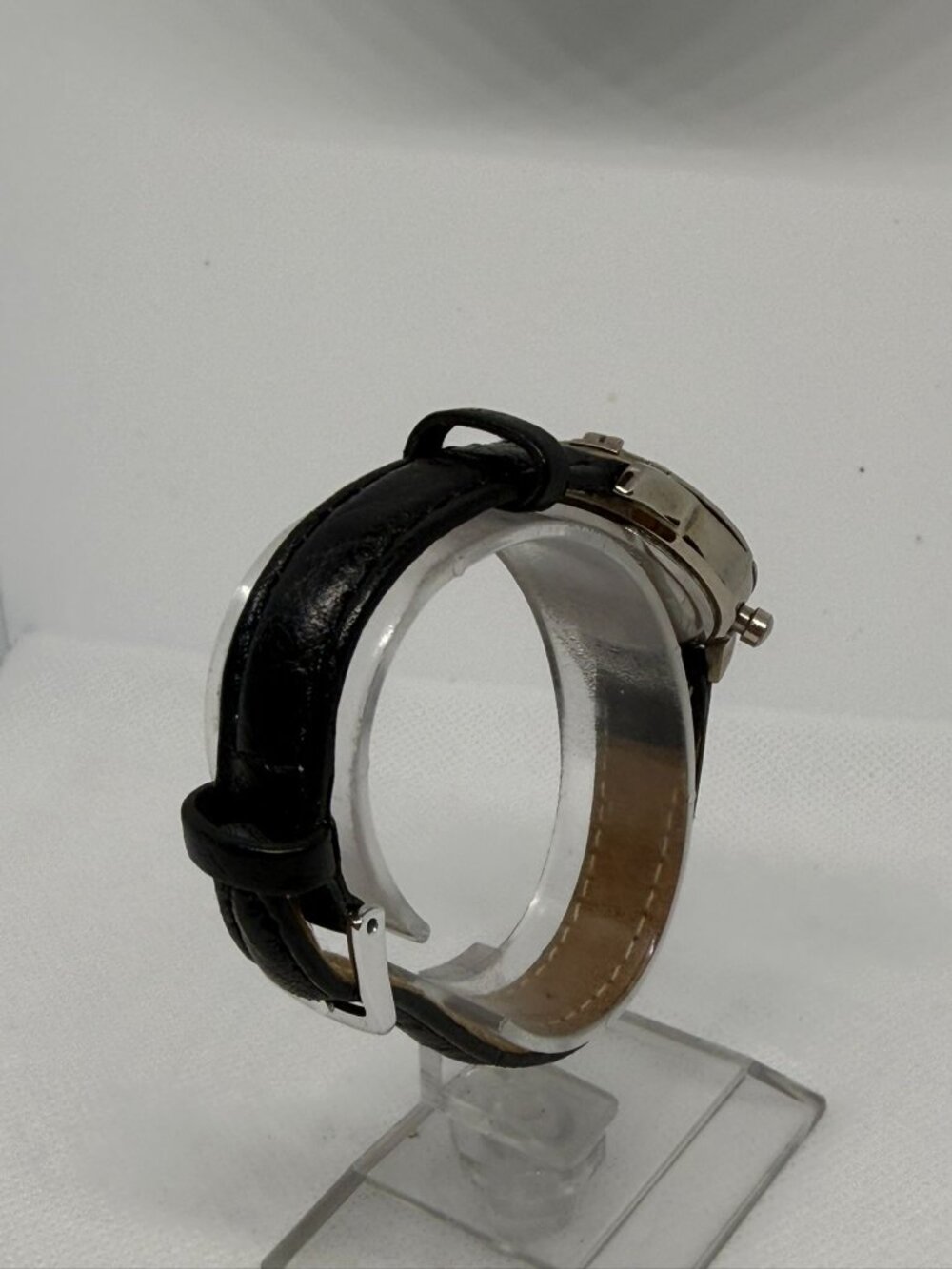GUESS Vintage 1990s Indiglo Women's Silver-Tone Watch White Dial Black Leather - Picture 6 of 11